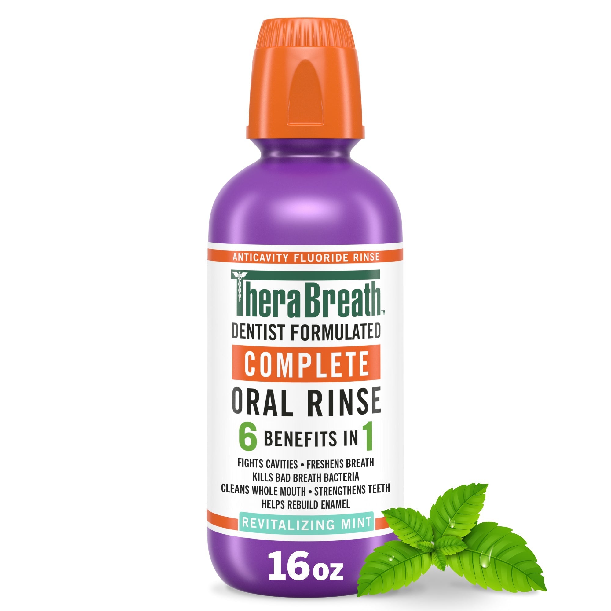 TheraBreath Complete Mouthwash, 6-in-1 Benefits, Alcohol-Free, Revitalizing Mint